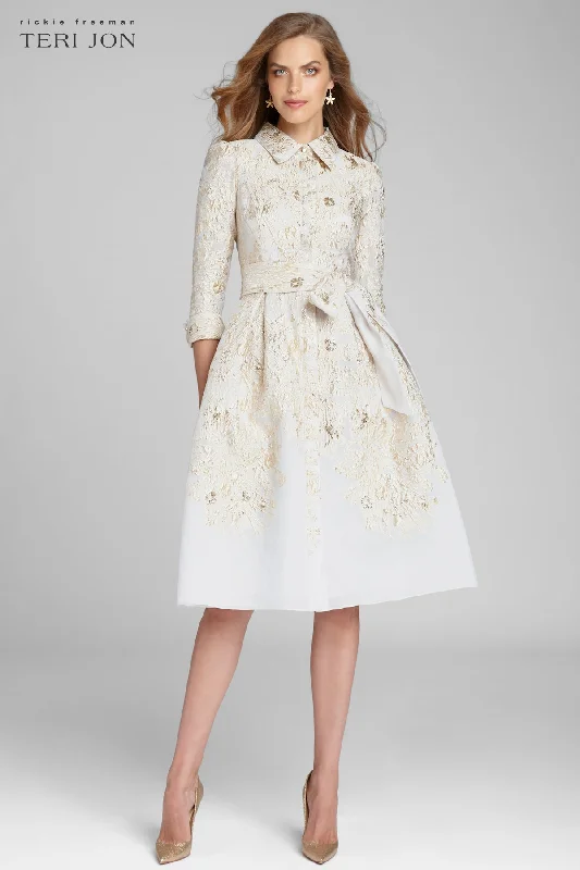 Huge Discounts Metallic Jacquard Shirtdress
