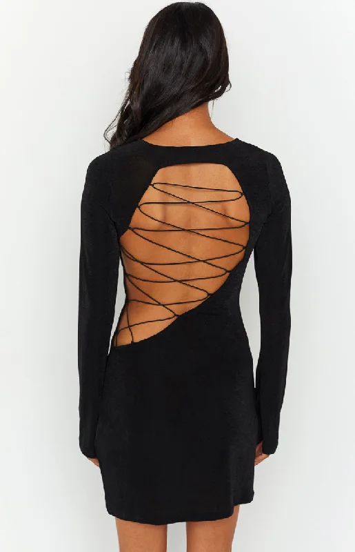 Hurry In Florence Black Lace Up Mini Dress