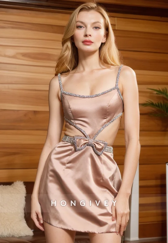 Deal of the Day Chic Satin Fitted Bateau Spaghetti Straps Illusion Beaded Party Prom Evening Homecoming Dress Deal of the Day Chic Satin Fitted Bateau Spaghetti Straps Illusion Beaded Party Prom Evening Homecoming Dress