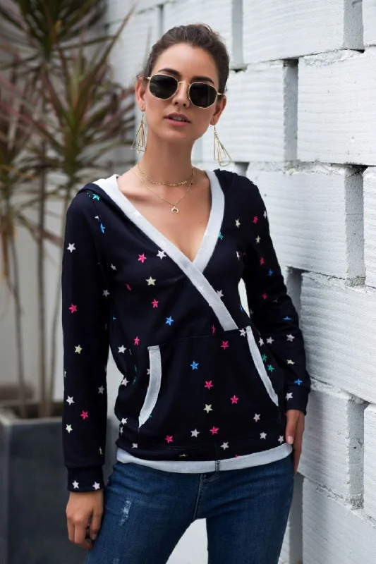 Take Advantage Star Print Kangaroo Pocket Hoodie