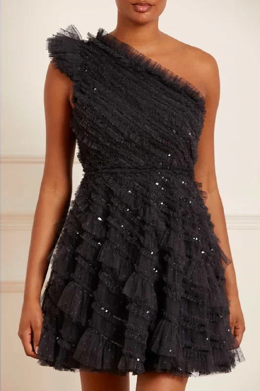 Extra Savings Spiral Sequin One-Shoulder Micro Mini Dress