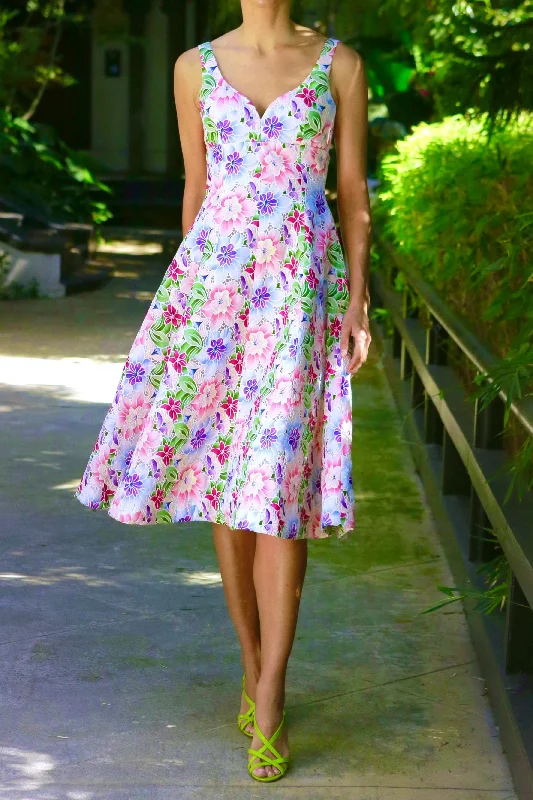 Midnight Sale Sweetheart Fit And Flair Dress in Italian Multi Colored Cotton Eyelet