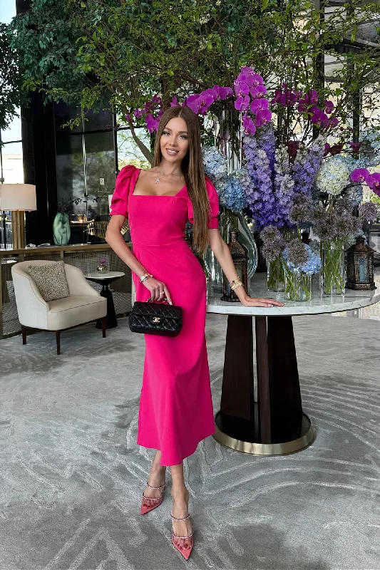 Price Cut Godet Silhouette Square Neck Midi Dress