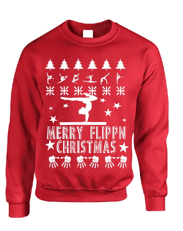 Online Exclusive Adult Sweatshirt Merry Flippn Christmas Gymnastics Ugly Xmas