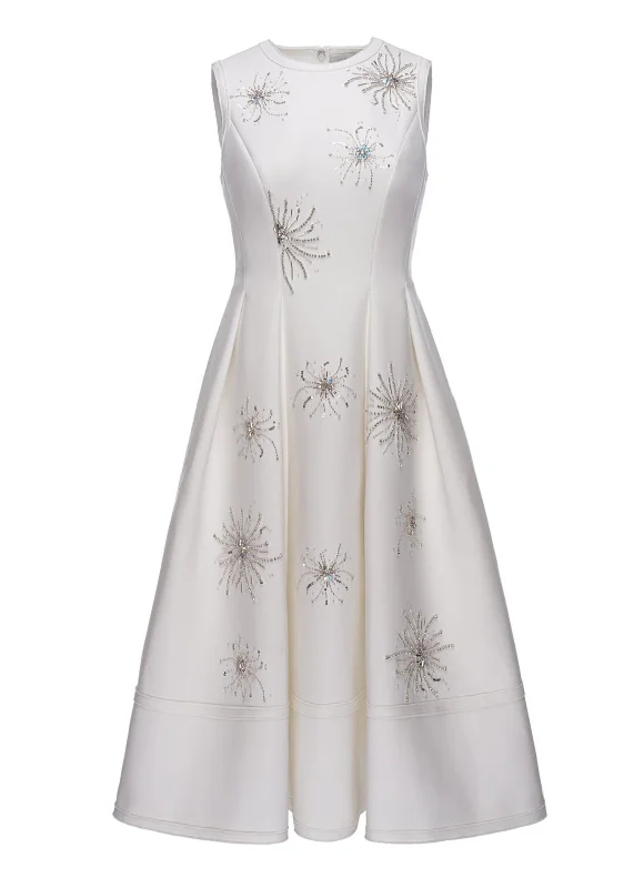 Big Discounts May Dress White Embellished Scuba