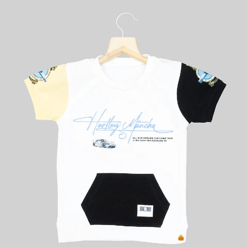 Super Sale White & Navy Blue Boys T-shirt