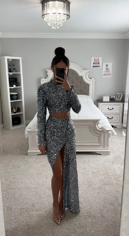 Daily Specials BEADED SILVER DRAPED DRESS