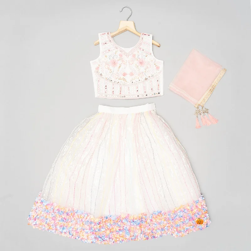Reduced Prices White Mirror Embellishment Girls Lehenga Choli