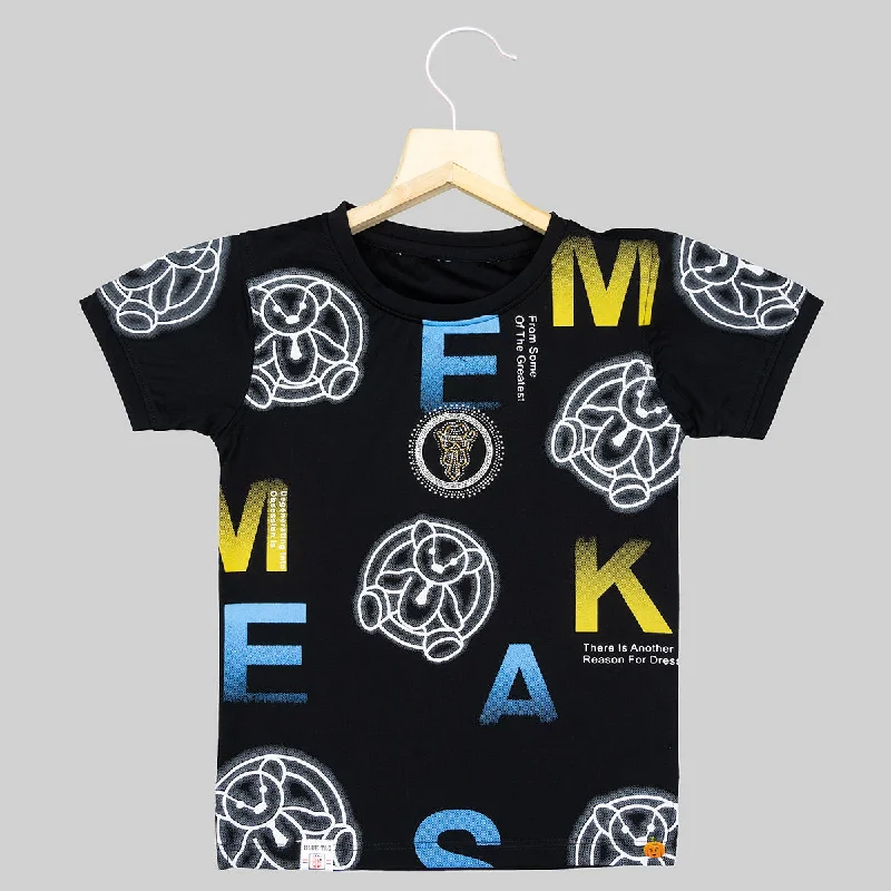 Online Only Black Typography Printed T-shirt for Boys