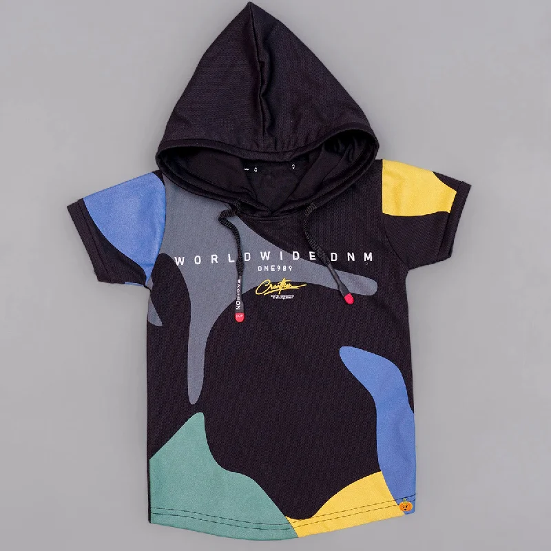 Discount Mania Black & Cream Hooded Boys T-shirt