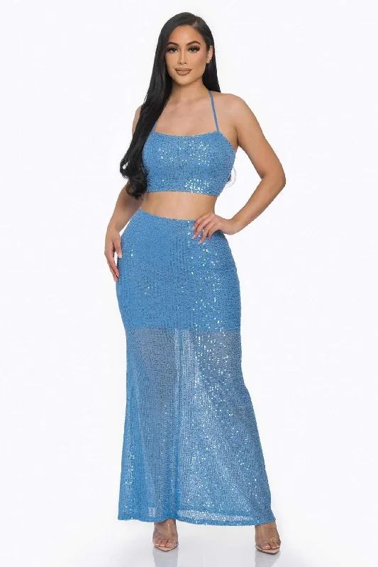 Savings Bonanza BLUE SEQUIN MAXI DRESS