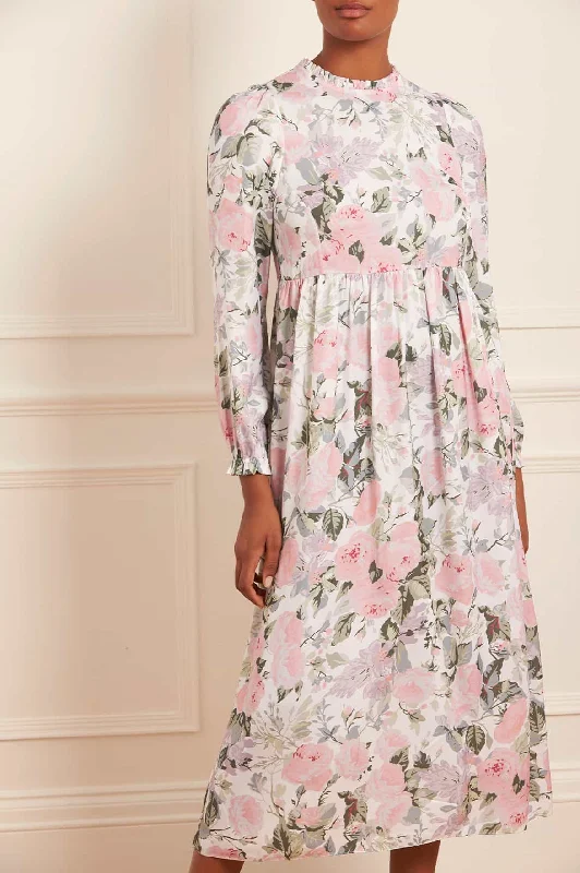 Quick Sale Rose Powder Crepe Long Sleeve Ankle Dress