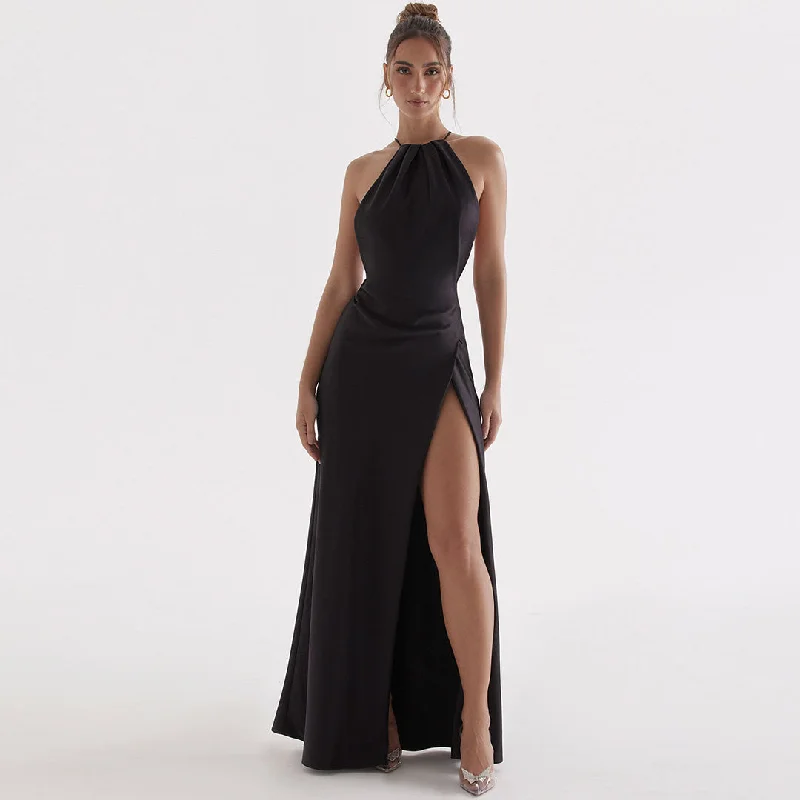 Deal Dash BerryBetty - High Split Sleeveless Evening Maxi Dress - Black