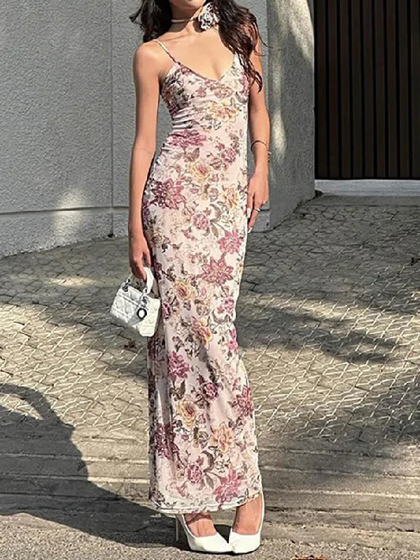 V-Neck Floral Cami Long Dress