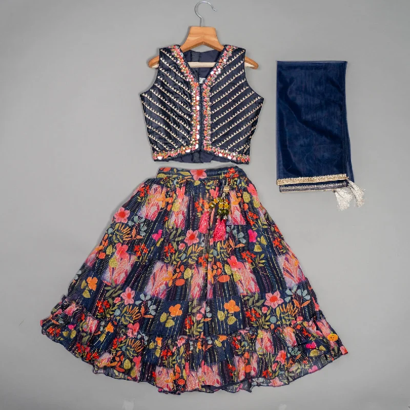 Limited Availability Navy Blue Mirror Work Girls Lehenga Choli
