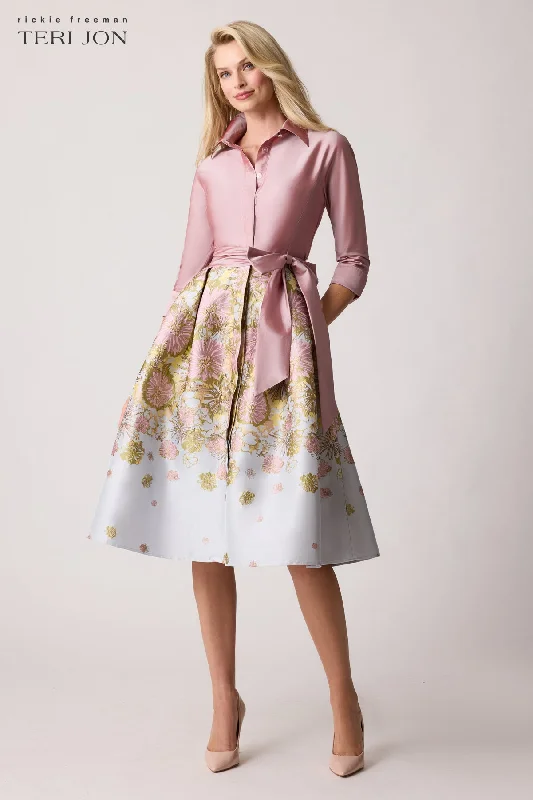 New Markdowns Taffeta Floral Jacquard Shirt Dress