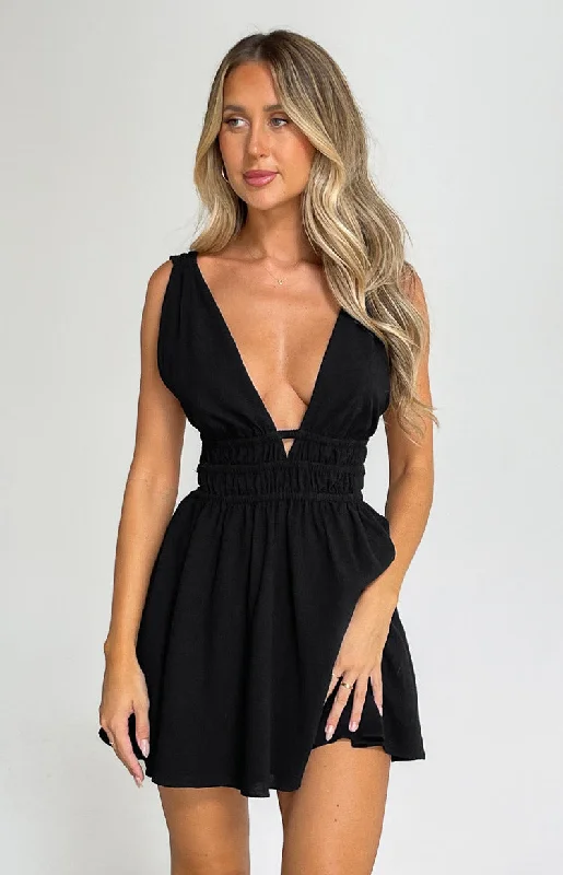 Early Access Genovia Crinkle Black Mini Dress