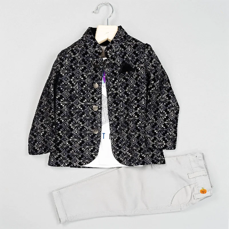 Act Fast Black Designer Jodhpuri Suit for Boys