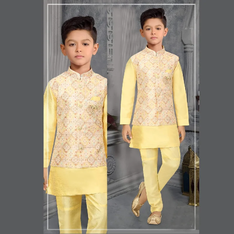 Savings Alert Yellow & Pink Kurta Pajama with Printed Jacket