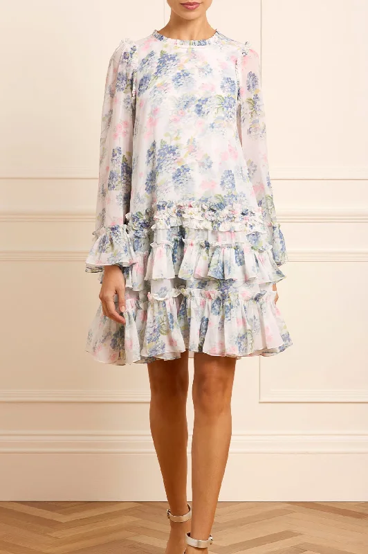 Lowest Price Hydrangea Chiffon Round Neck Mini Dress