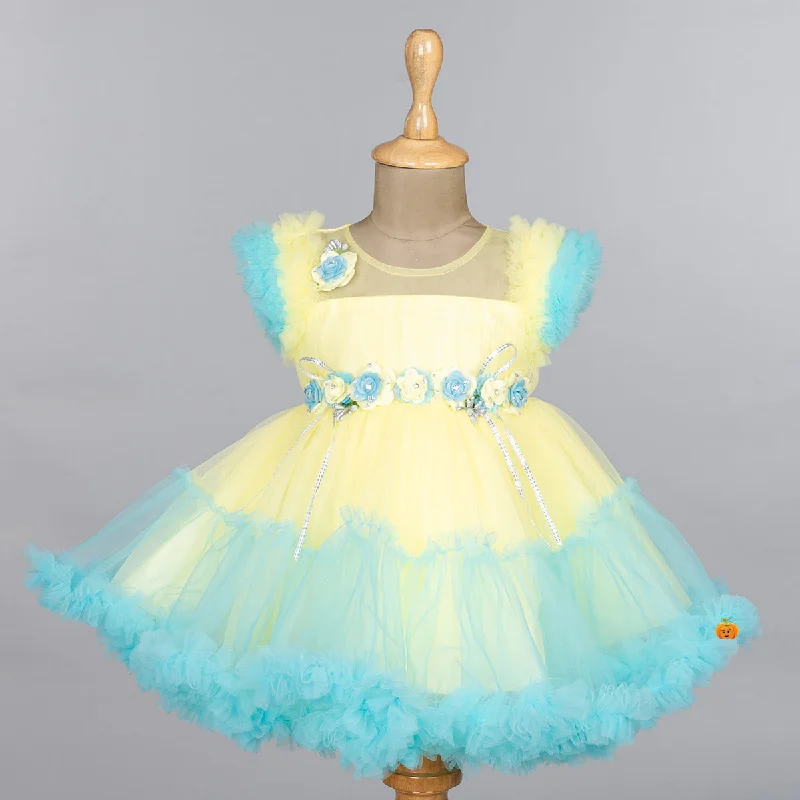 Clearance Event Yellow Frill Sleeves Frock for Girls