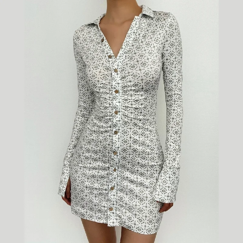 Special Buy BerryBetty - Turnover collar print button long sleeve mini dress
