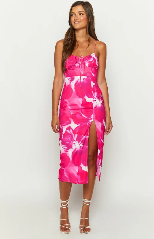 Deal Mania Paloma Pink Print Midi Dress