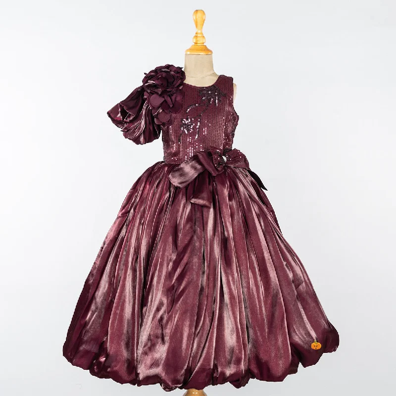 Discount Mania Wine Long Sequin Girls Gown