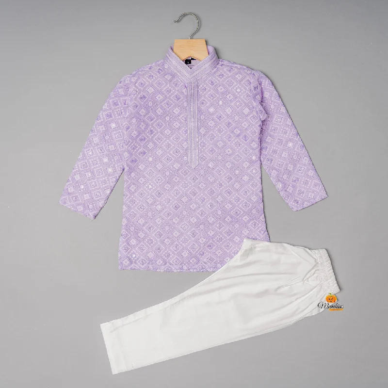 Online Only Purple Embroidered Kurta Pajama for Boys
