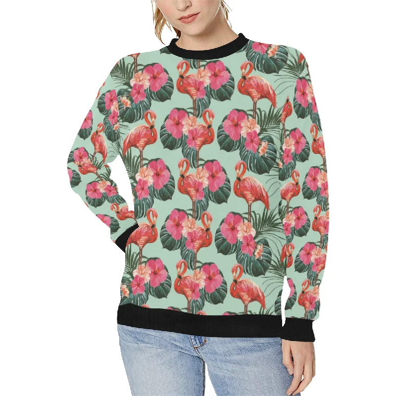 Price Break Beautiful flamingo tropical palm leaves hibiscus p Women's Crew Neck Sweatshirt