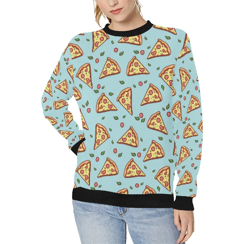 Hand drawn pizza blue background Women's Crew Neck Sweatshirt