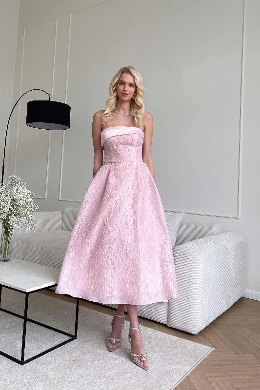 New Deals Jacquard Midi Dress with Satin Turn-up