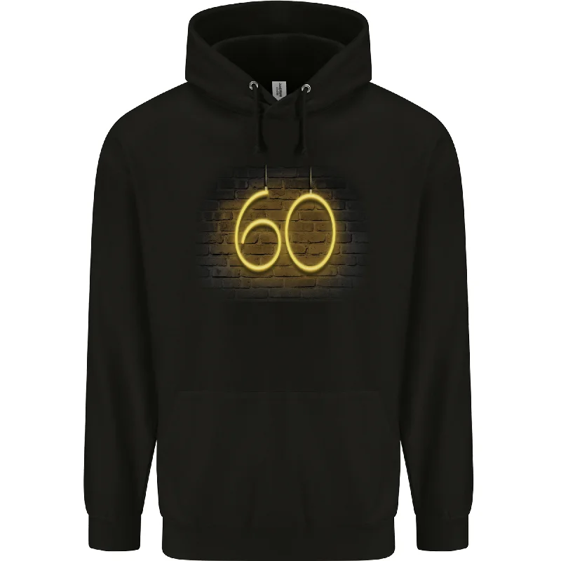 60th Birthday Neon Lights 60 Year Old Mens 80% Cotton Hoodie