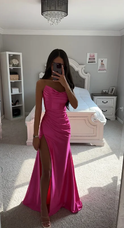 Price Drop FUCHSIA ASYMMETRICAL SATIN GOWN