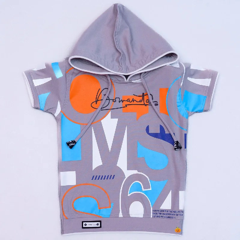 Exclusive Preview Grey & Cream Hoodie Style Boys T-shirt