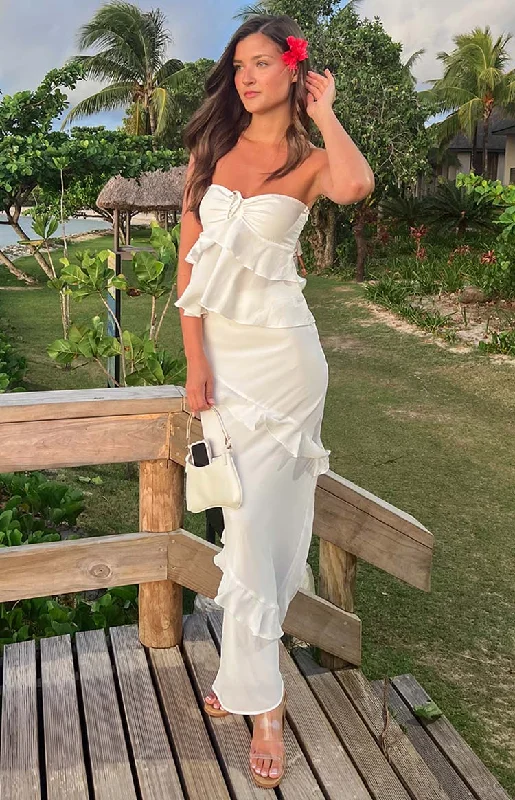 Great Deals Raleigh White Ruffle Maxi Skirt