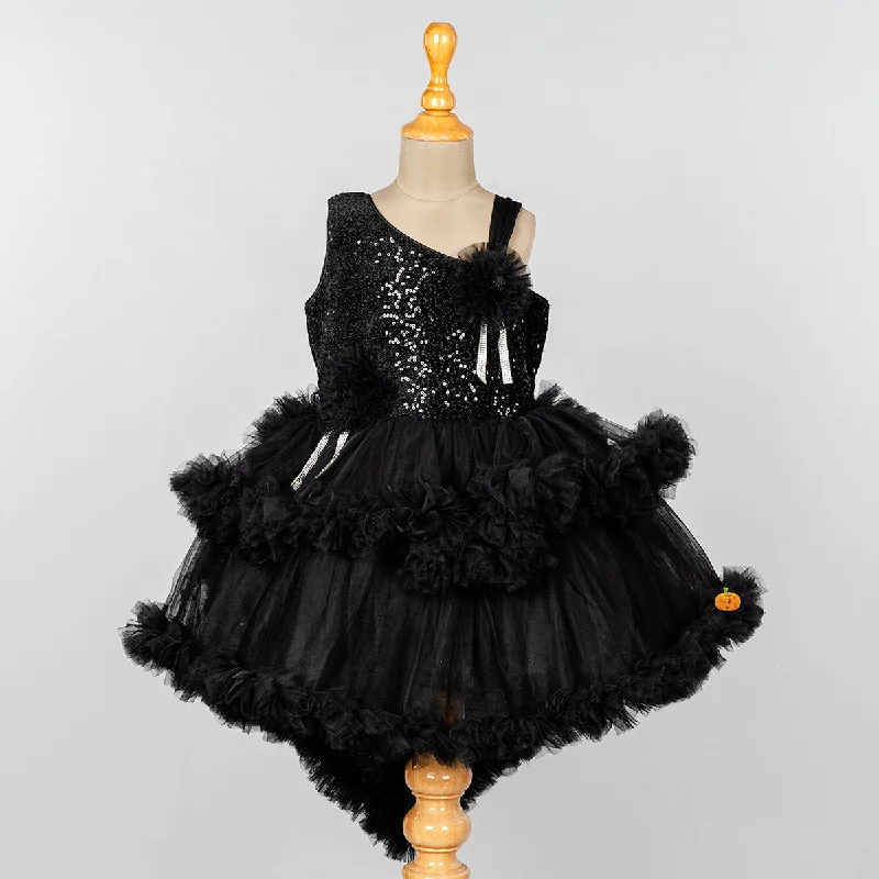 Massive Deals Black Sequin Layered Girls Frock