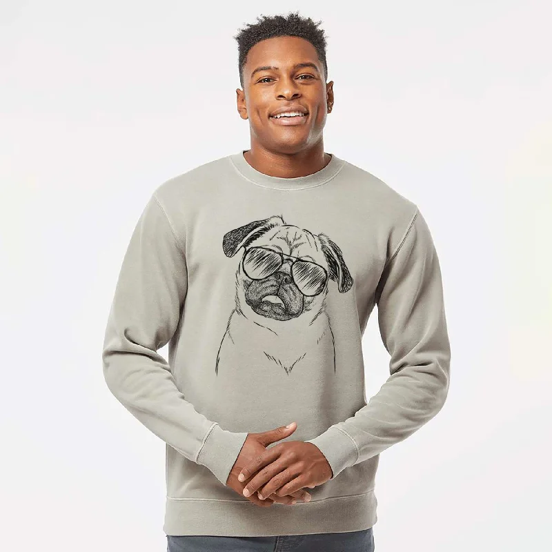 Closeout Aviator Macy the Pug - Unisex Pigment Dyed Crew Sweatshirt