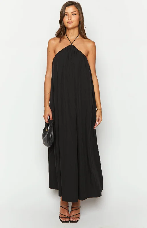 Hurry In Ziggy Black Halter Neck Maxi Dress