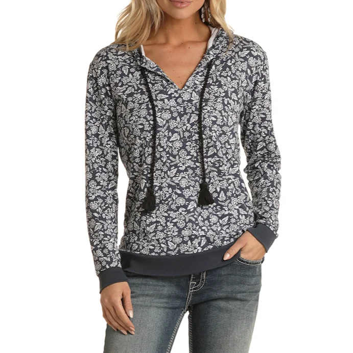 Panhandle White Label® Ladies Floral Print Navy Pullover Hoodie WLWT94R012-42