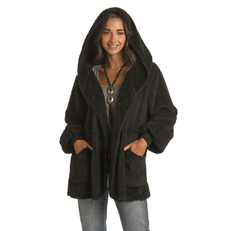 Today’s Deal Rough Stock® Ladies Black Plush Hoodie Jacket RLWT92R0FT-01