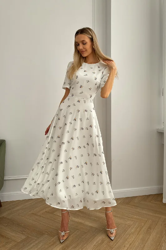 Midnight Madness Short Sleeve Floral Midi Dress