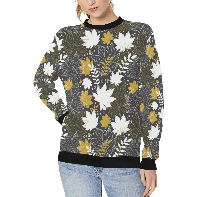 Exclusive Preview Beautiful gold autumn maple leaf pattern Women's Crew Neck Sweatshirt