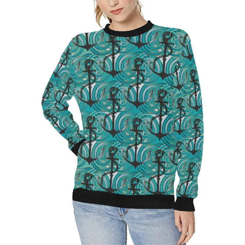 Lowest Prices Anchor nautical green background Women's Crew Neck Sweatshirt