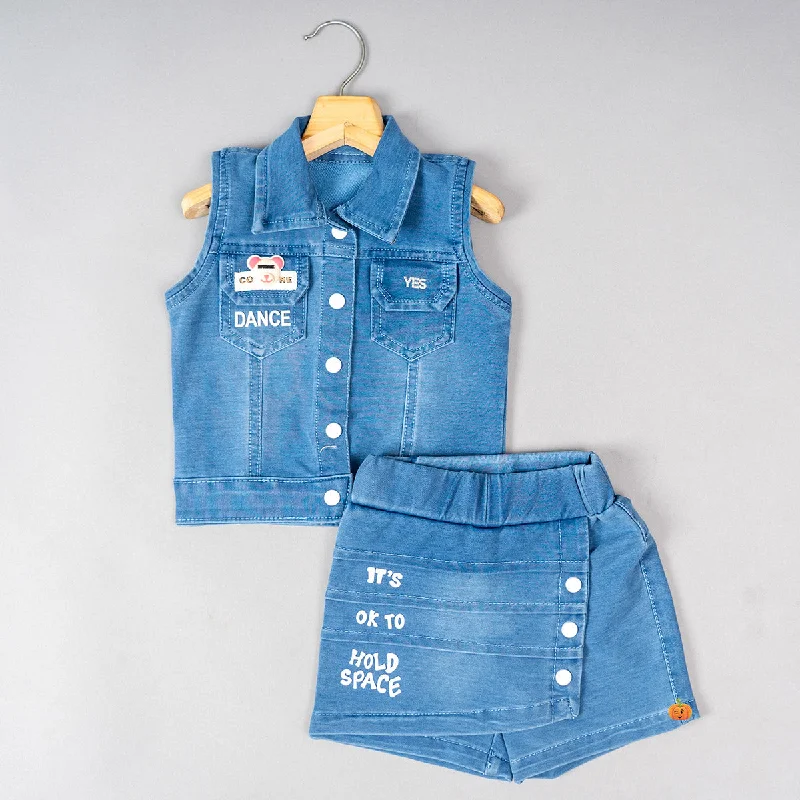 Value Deals Light & Dark Blue Skirt Top for Girls