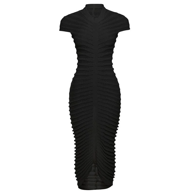 Amazing Deals BerryBetty - Knitted solid short sleeve crewneck see through maxi dress