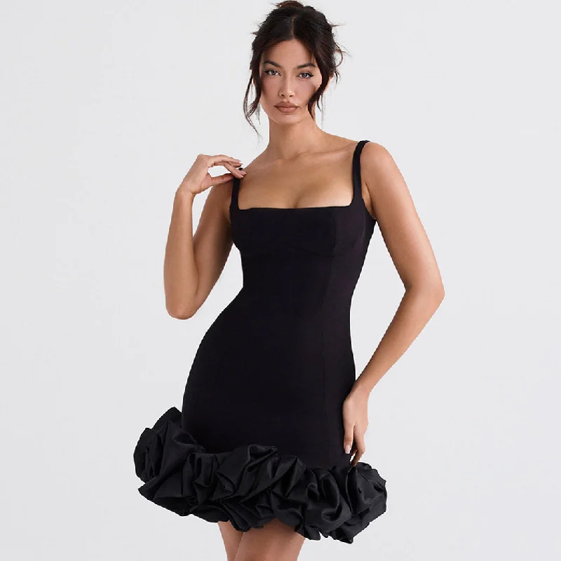 Markdowns BerryBetty - Ruffle Hem Square Neck Sleeveless Bodycon Party Mini Dress - Black Markdowns BerryBetty - Ruffle Hem Square Neck Sleeveless Bodycon Party Mini Dress - Black