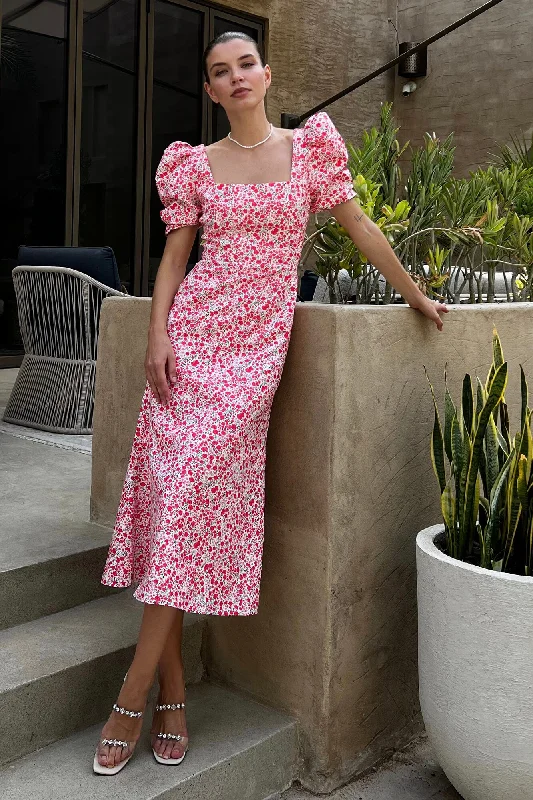 Buy Now Godet Silhouette Square Neck Midi Dress