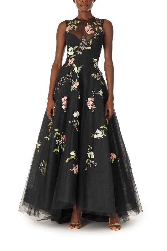 Hurry In Floral Embroidered Tulle Gown