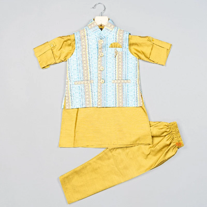 YEAR-End Clearance Mustard Printed Boys Jodhpuri Suit